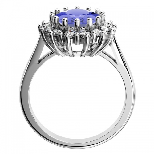 Megan B White - výnimočný zásnubný prsteň z bieleho zlata a modrým zirkónom