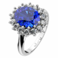 Megan B White výnimočný zásnubný prsteň z bieleho zlata a modrým zirkónom