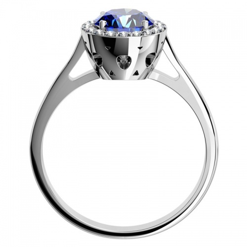 Emily B White  - honosný prsten z bílého zlata a modrým zirkonem