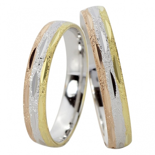 Rainbow - matované snubní prsteny z kombinovaného zlata